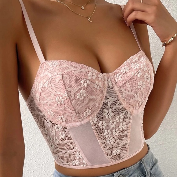 Floral Lace Corset Bustier Crop Cami Top - Picture 2 of 8